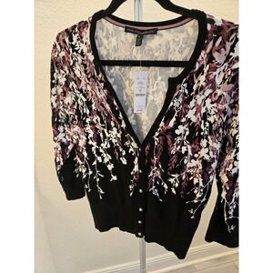 White House Black Market Floral Cardigan Sweater M NWT Unique Elegant V-Neck